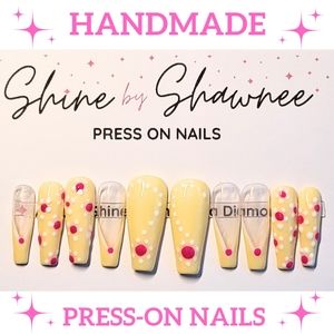 Handmade Luxury Press-On Nails | Sturdy & Reusable | YELLOW POLKA DOT BIKINI